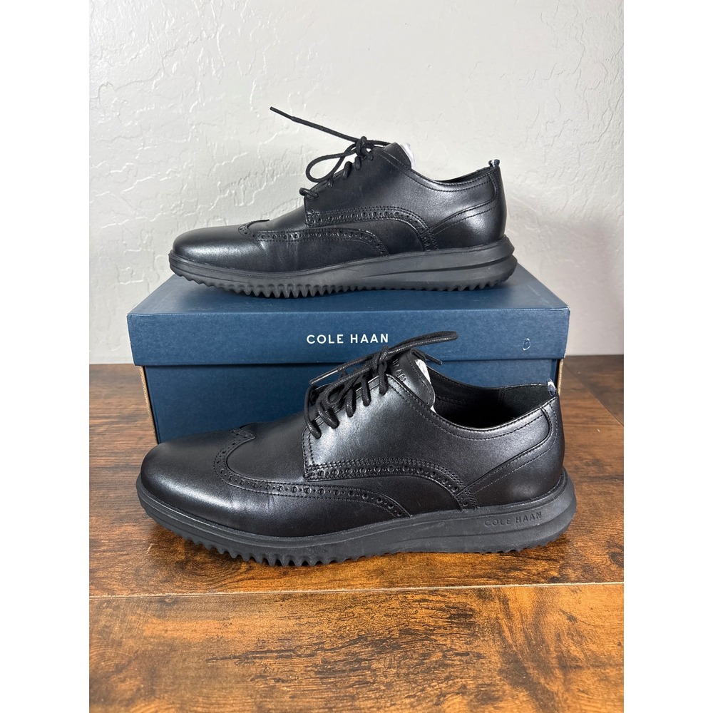 Cole Haan Grand Plus Essex Wingtip Oxford Black Leather Shoes C36938 Mens 10.5 M - Picture 2 of 8